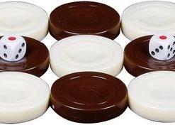 Yenig??n Tavla Originele Plastic Backgammon Stenen - Turks Tavla - 15 Witte En 15 Bruine Stenen - Inclusief 2 Dobbelstenen - 35mm Diameter
