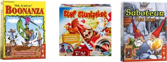 Merkloos Spellenbundel - Kaartspellen - 3 Stuks - Boonanza & Saboteur: Het Duel & Stef Stuntpiloot 3 Merkloos Spellenbundel - Kaartspellen - 3 Stuks - Boonanza & Saboteur: Het Duel & Stef Stuntpiloot