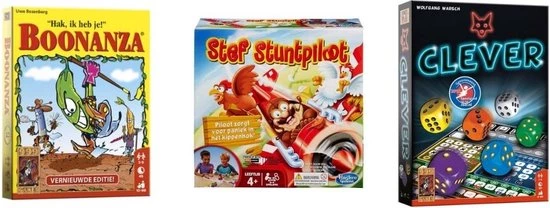 999 Games Spellenbundel - Kaartspellen - 3 Stuks - Boonanza & Clever & Stef Stuntpiloot 3 999 Games Spellenbundel - Kaartspellen - 3 Stuks - Boonanza & Clever & Stef Stuntpiloot