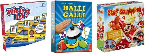 Hasbro Spellenbundel - 3 Stuks - Wie Is Het & Halli Galli & Stef Stuntpiloot 3 Hasbro Spellenbundel - 3 Stuks - Wie Is Het & Halli Galli & Stef Stuntpiloot