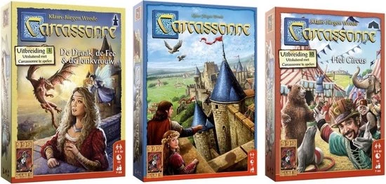 999 Games Spellenbundel - 3 Stuks - Carcassonne & Uitbreidingen De Draak, De Fee En De Jonkvrouw & Het Circus 3 999 Games Spellenbundel - 3 Stuks - Carcassonne & Uitbreidingen De Draak, De Fee En De Jonkvrouw & Het Circus