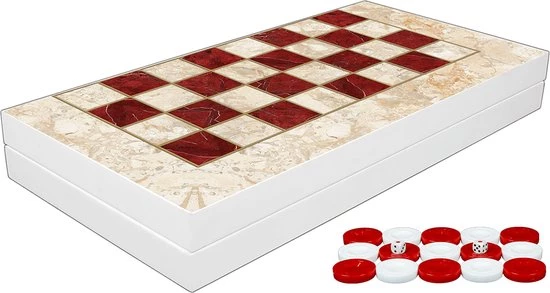 Yenigün Tavla Klassiek Backgammon Rood En Wit Marmer Bordspel - Met Schaakbord - Turks Tavla - Maat XXL 48cm 4 Yenigün Tavla Klassiek Backgammon Rood En Wit Marmer Bordspel - Met Schaakbord - Turks Tavla - Maat XXL 48cm - Afbeelding 2