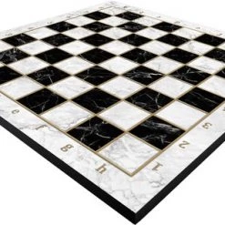 Yenig?n Tavla Houten Schaakbord Wit/zwart - Hout - Marmer Print - Witte Rand - Luxe Uitvoering - Maat L 30cm