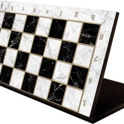 Yenigün Tavla Inklapbaar Schaakbord Wit/zwart - Hout - Marmer Print - Witte Rand - Luxe Uitvoering - Maat XXL 43cm