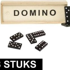 Merkloos 8x Domino Spel In Houten Kistje - 15 X 5 X 3 Cm - 28 Dominostenen
