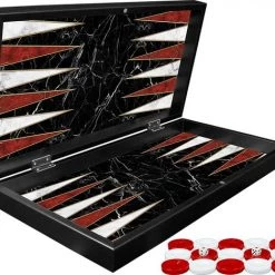 Kinderspellen Verkoopwinkel 9 Yenig??n Tavla Klassiek Backgammon Zwart Marmer Bordspel - Met Schaakbord - Turks Tavla - Maat S 25cm