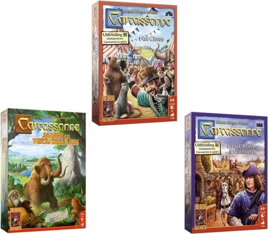 999 Games Spellenbundel - 3 Stuks - Carcassonne Het Circus & Jagers En Verzamelaars & Graaf, Koning En Consorten 3 999 Games Spellenbundel - 3 Stuks - Carcassonne Het Circus & Jagers En Verzamelaars & Graaf, Koning En Consorten