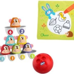 Chicco Bundel - Bowling Aapjes 2-in-1 Bowlingspel En Blikgooien & Babyboekje Kleuren Met Water Seizoenen