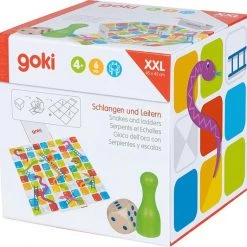 Goki Gezelschapsspel: SLANGEN & LADDERS XXL 15x15x15cm, Met Dobbelsteen, 4+