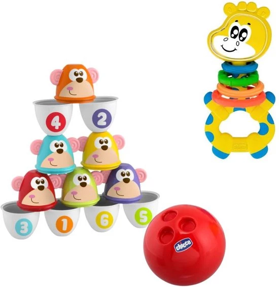 Chicco Bundel - Bowling Aapjes 2-in-1 Bowlingspel En Blikgooien & Rammelaar Multi-Activiteitsratel Gilby De Giraffe 3 Chicco Bundel - Bowling Aapjes 2-in-1 Bowlingspel En Blikgooien & Rammelaar Multi-Activiteitsratel Gilby De Giraffe