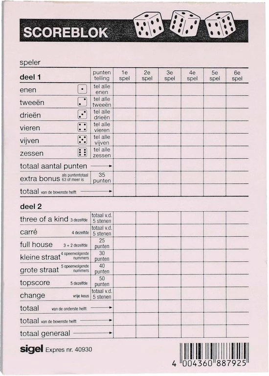 Haza 1x Scoreblokken Yahtzee 100 Vellen - Familiespellen - Dobbelspellen - Dobbelspel - Scoreblokken/scorekaarten - Score Notitieblok 3 Haza 1x Scoreblokken Yahtzee 100 Vellen - Familiespellen - Dobbelspellen - Dobbelspel - Scoreblokken/scorekaarten - Score Notitieblok